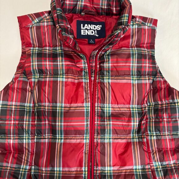 LANDS'END Women's Red Tartan Plaid Down Puffer Vest, Size L (14-16) - Picture 15 of 15